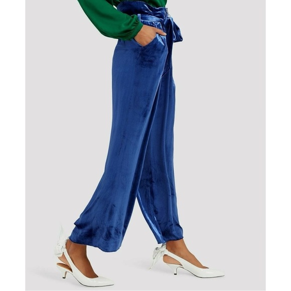Intermix Pants - Intermix Claudia Velvet Pleated Belted Wide Leg High Rise Pants Trousers sz 6